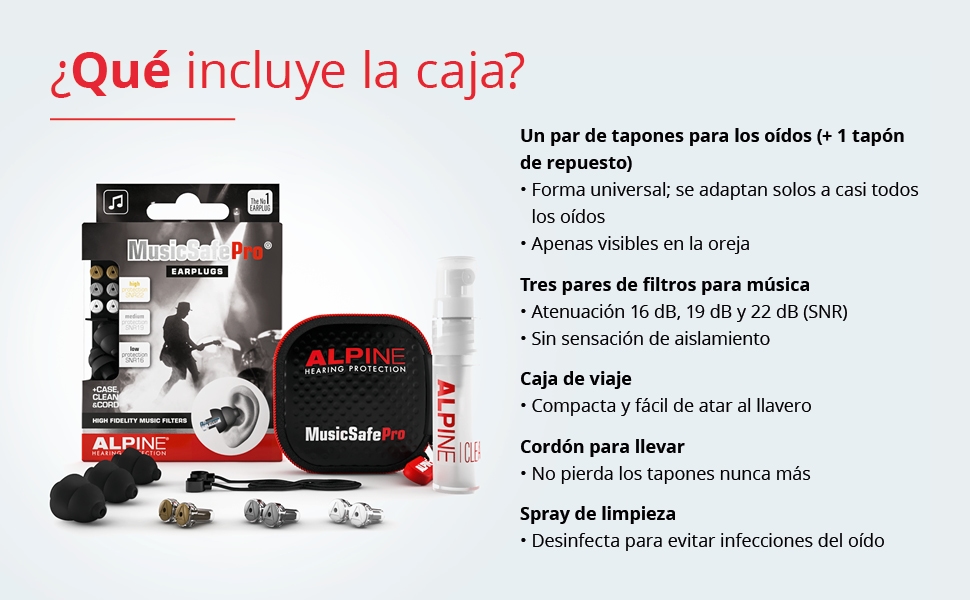 Contenido de la caja de tapones alpine musicsafe